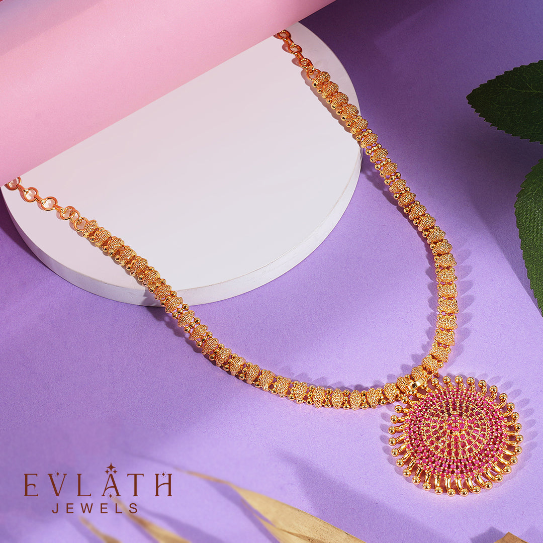 Premium quality gold-plated Radiant Sunbeam Ruby Stone pendant set - Evlath Jewels